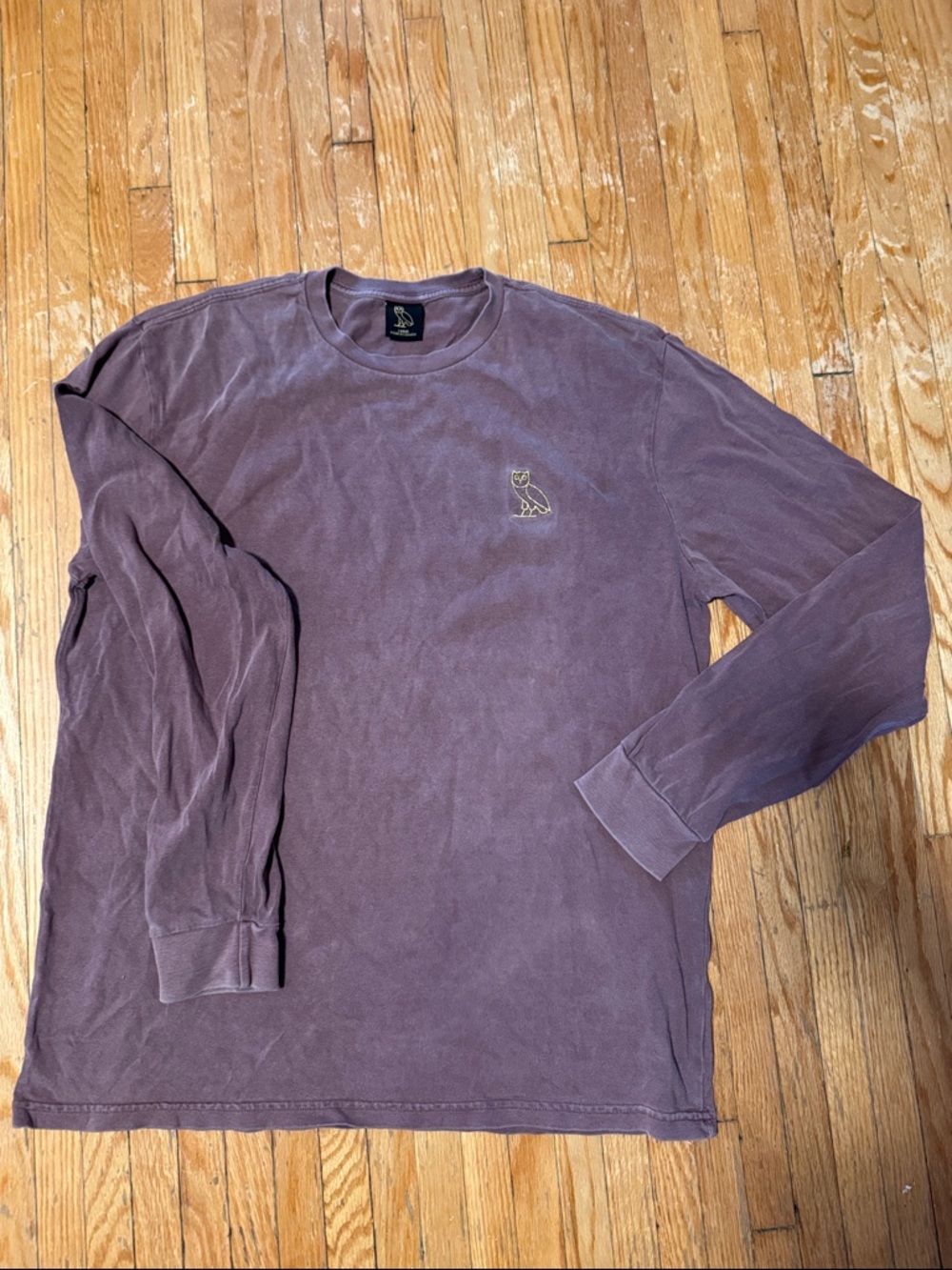 OVO Long Sleeve Shirt in Washed light washed brown with Gold Owl Logo